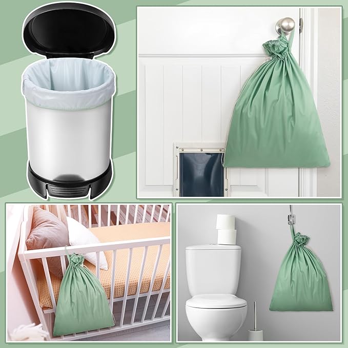 Nuogo 2 Pack Reusable Diaper Pail Liner Bags Hangable Pail Liner with Strap Washable Cloth Diaper Liners Waterproof Cloth Diaper Wet Bag Pail Pouch for Cloth Diaper, Dirty Diapers, Laundry and Garbage
