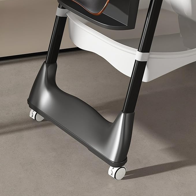 Black Convertible Height Toddler High Chair with Lockable Wheels, Portable Foldable Baby Feeding Seat with Tray, Adjustable Highchair Easy Clean for Babies and Toddlers Ages 0-6 Years