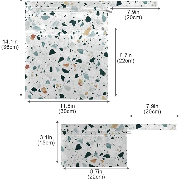 visesunny Venetian Style Natural Stone Granite Quartz Marble Pattern 2Pcs Wet Bag with Zippered Pockets Washable Reusable Roomy for Travel,Beach,Pool,Daycare,Stroller,Diapers,Dirty Gym Clothes, Wet Sw
