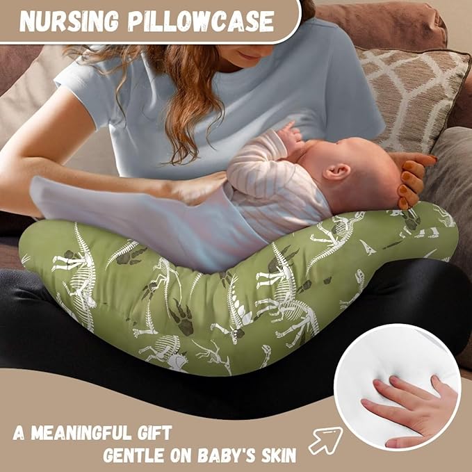 Jeiento Green Dinosaur Breastfeeding Pillow Covers Soft Comfort Dinosaur Nursing Pillow Case Stretchy Removable Slipcover for Newborn Boys Girls,Bottle Feeding,Cover Only