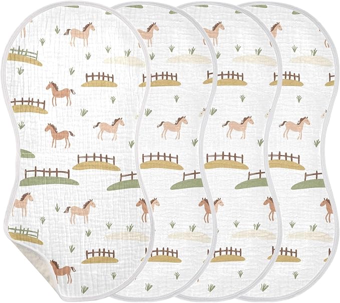 vvfelixl Muslin Burp Cloths Cute Horses Fences Baby Washcloths for Baby Girl Boys 2 Pack