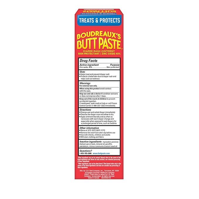 Boudreaux’s Butt Paste Max Strength Diaper Rash Cream for Baby, Ointment With Zinc Oxide, 4 oz Tube