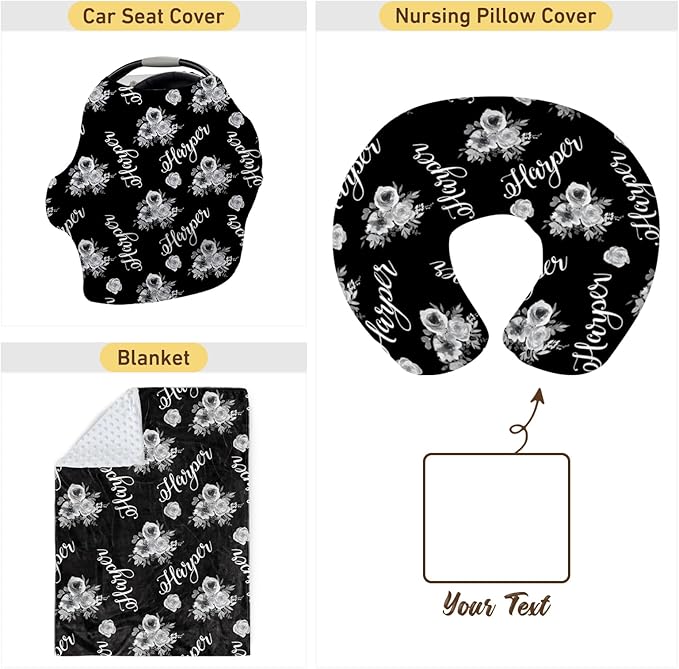 Customizable Flowers Baby Nursing Pillow Cover - Add Your Baby's Name, Ultra-Soft Stretch Fabric, Fits Standard Nursing Pillows, Ideal for Baby Showers Style 11