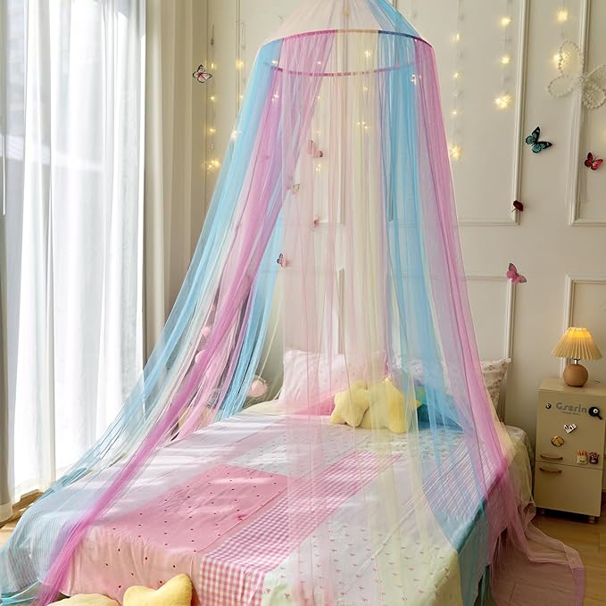 Princess Rainbow Bed Canopy for Girls Bed Net,Princess Canopy for Kids Bed Room Decor (Rainbow)