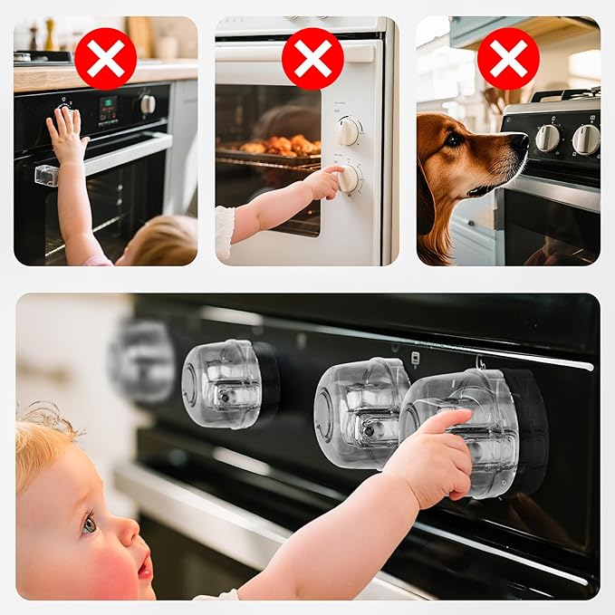 5PCS Stove Knob Covers for Child Safety - Fit Knobs UNDER 2.4" Diameter (Measure it). Heat Resistant, Child Proof Lock with Strong Adhesive & Oil-Proof, Semi-Transparent Cover for Stove and Oven