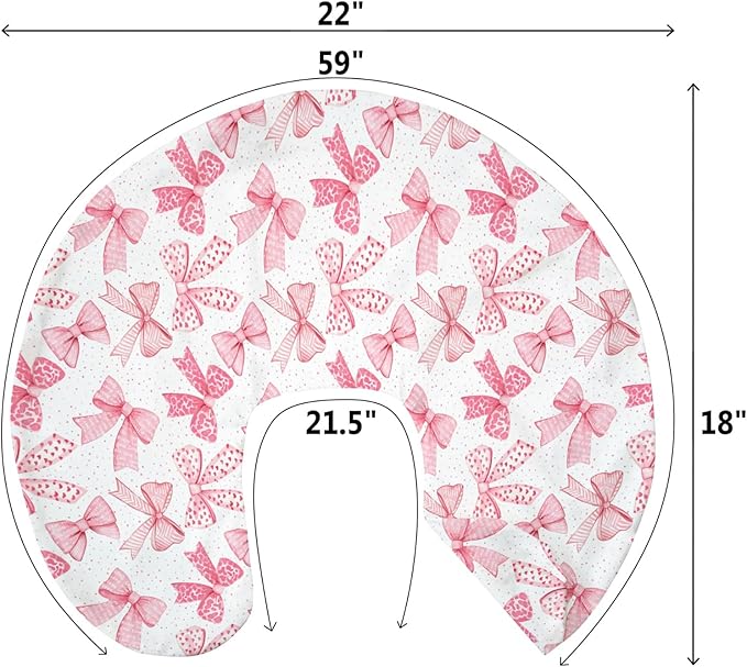 Pink Bows Baby Nursing Pillow Covers for Girl Pink Hair Bows Leopard Stripes Nursing Slipcovers for Breastfeeding Pillows Valentine Hearts Love Soft Stretchy Removable Cover for Newborn Infant