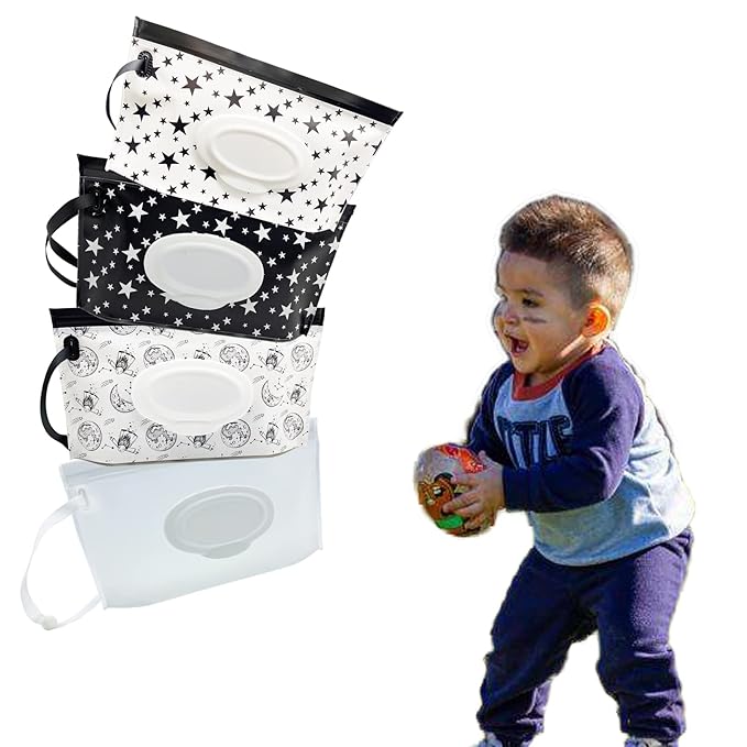 Portable Refillable Wet Wipe Pouch, Reusable Travel Wipes Holder & Case, Lightweight Flushable Diaper Wipes Container for Baby (Moon Girl)
