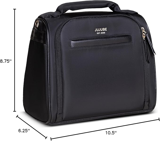 JuJuBe Insulated Bottle Bag, Breastmilk Cooler, Fits 3 Baby Bottles, Storage Tote for Nursing Mom, Daycare & Travel, Lunch Bag w/Handle & Shoulder Strap (Black)