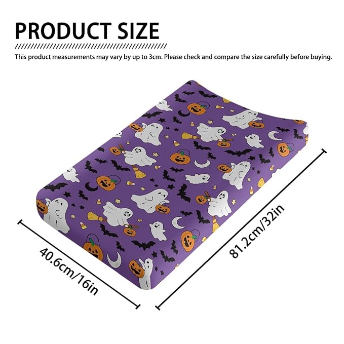 Ghost Pumpkin Baby Nursery Diaper Changing Pad Covers Halloween Change Table Cover Sheets for Newborn Boys, One Size, Breathable Soft Changing Table Covers