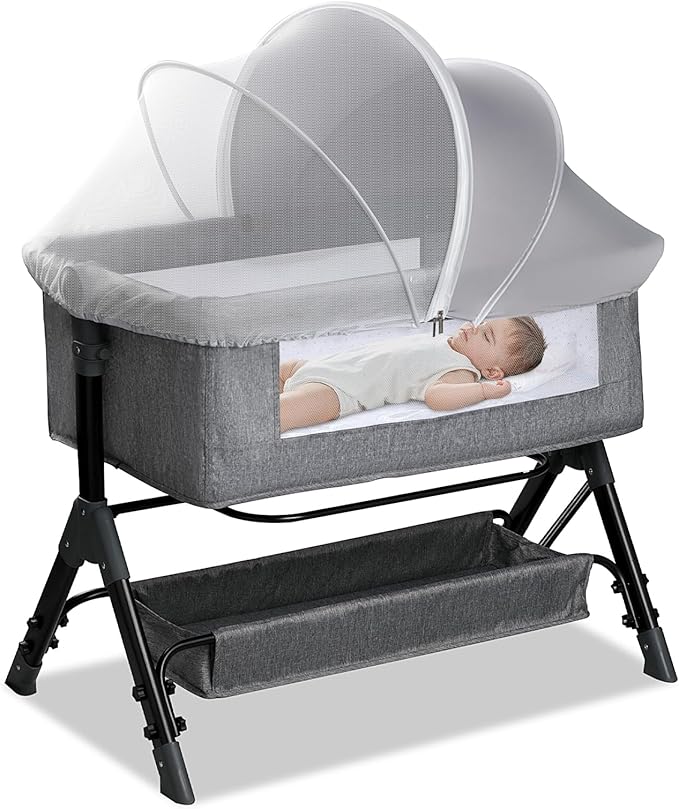Bassinet Cover for Cats - Blackout Breathable Mosquito Net for Baby Bedside Sleepers & Travel Cribs, 2-Way Zipper Bug Canopy Tent to Block Light & Keep Cats Out (Gray-Small)