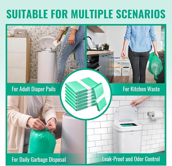 Compatible with Diaper Dekor CLASSIC Diaper Pail Refills | 8 Pack | Odor-Control Liners | Leak-Resistant Incontinence Disposal Bags with Lemon Scent | Durable & Economical