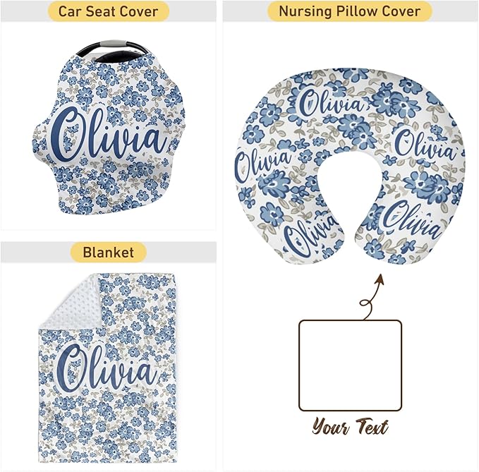 Customizable Flowers Baby Nursing Pillow Cover - Add Your Baby's Name, Ultra-Soft Stretch Fabric, Fits Standard Nursing Pillows, Ideal for Baby Showers Style 22