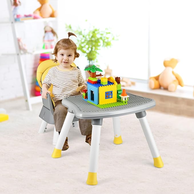 GLACER 8 in 1 Convertible Baby High Chair - Adjustable High Chairs for Babies and Toddlers with Removable Tray, Dual Cushions, Activity Table and Chair Set, Booster Seat, Stool (Yellow)