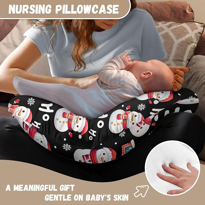 Xmas Snowman Breastfeeding Pillow Cover Nursing Cover for Newborn Girls Boys Super Soft and Comfortable Slipcover Gift, 1 Pack