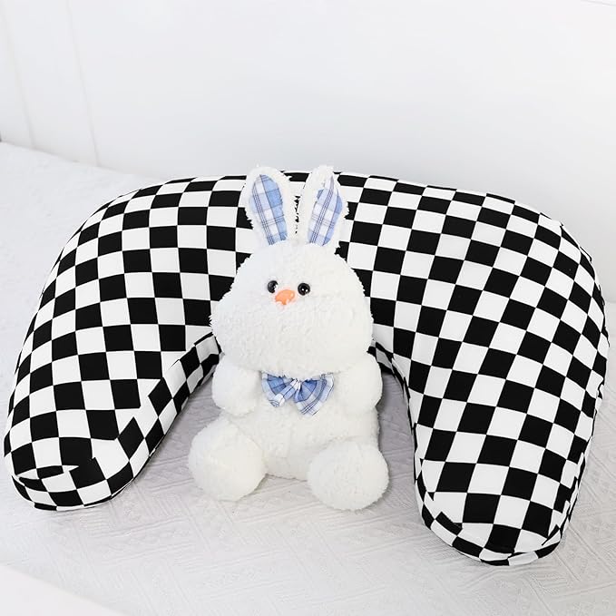 DILIMI Nursing Pillow Cover, Soft Stretchy Nursing Cover for New-Designed Breastfeeding Pillow, Removable Slipover for Baby Boy and Girls, Black Checkered Only Cover