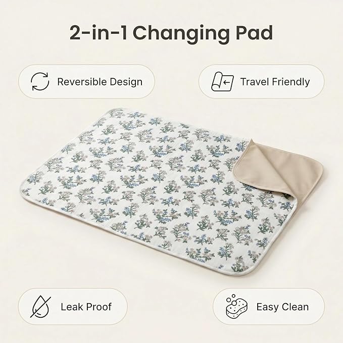 Baby Diaper Changing Pad, 19.7"x25.6" Waterproof Changing Pad Liners with 100% Muslin Cotton Front Top and Leather Back, Soft and Absorbent Portable Changing Mat for Travel, Changing Station