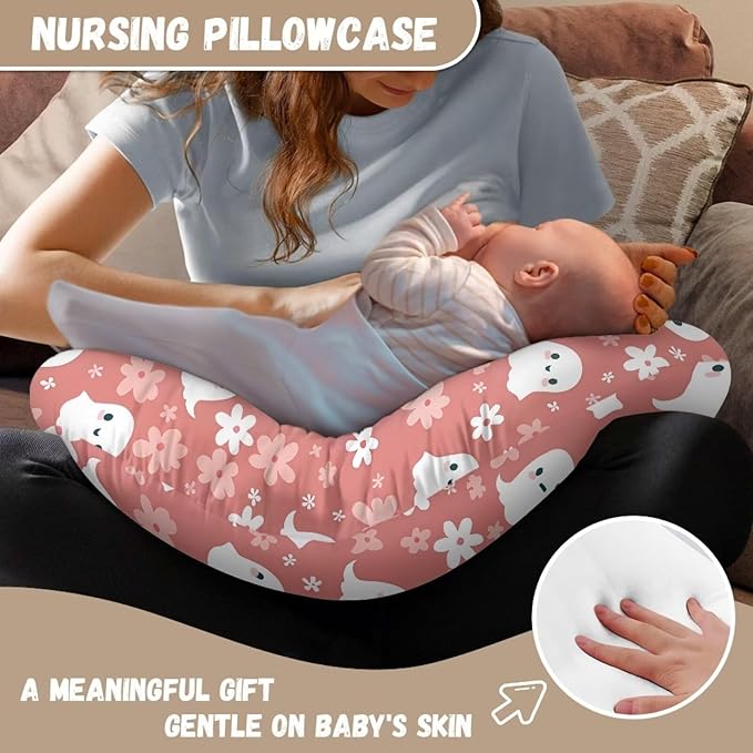 Ghost Flowers Newborn Nursing Pillow Case Keep Off Smudges Soft Cozy Fabric Replacement Cover for Breastfeeding Pillows, Nursery Room Sofa Car Decor &