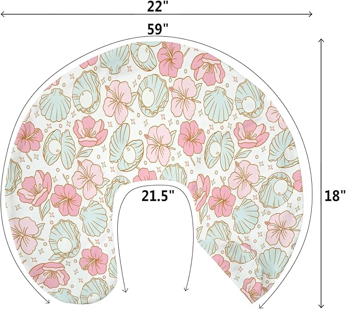 Boho Summer Mermaids Floral Nursing Pillow Covers for Boy Girl Beach Seashells Conch Tropical Flowers Nursery Slipcovers for Breastfeeding Pillows Ocean Marine Soft Stretchy Cover for Newborn Infant