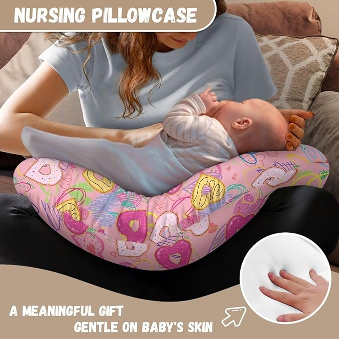 Love Donuts Nursing Pillow Cover, Premium Quality Soft Breast Feeding Pillow Covers Great for Breastfeeding Moms