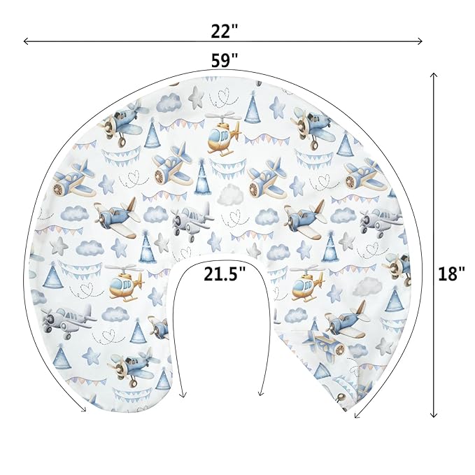 Vintage Planes Airplanes Helicopters Nursing Pillow Covers for Boy Girl Retro Stars Plane Clouds Sky Nursery Slipcover for Breastfeeding Pillows Soft Stretchy Removable Covers for Newborn Infant