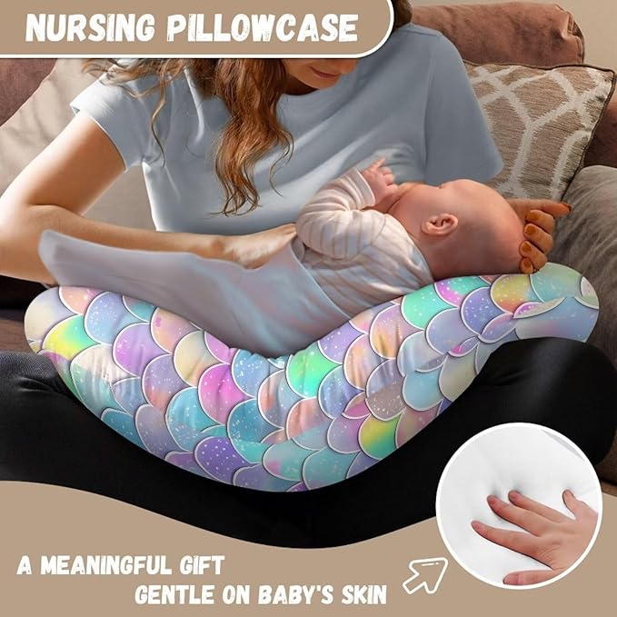 Shiny Mermaid Scales Nursing Pillow Case for Newborn Breastfeeding Pillow Slipcover for Baby Boys & Girls Fits Snug On Infant Washable & Breathable