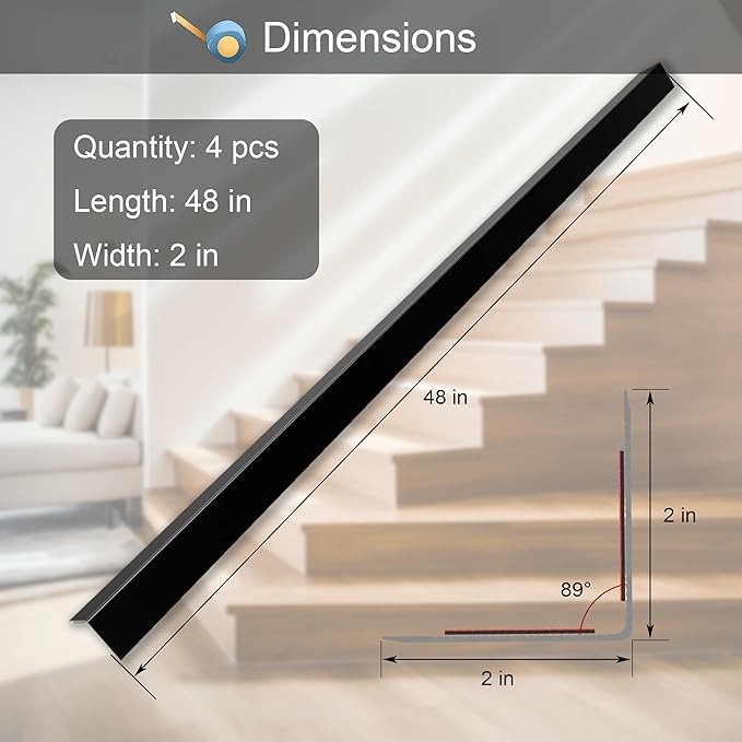 4PCS 48" Metal Corner Protectors, Aluminum Self Adhesive Corner Guards, Metal Wall Edge Protector Strip, Furniture Corner Protectors, Edge Trim for Cabinets and Kitchen Islands (Black, 48"x2"x2")