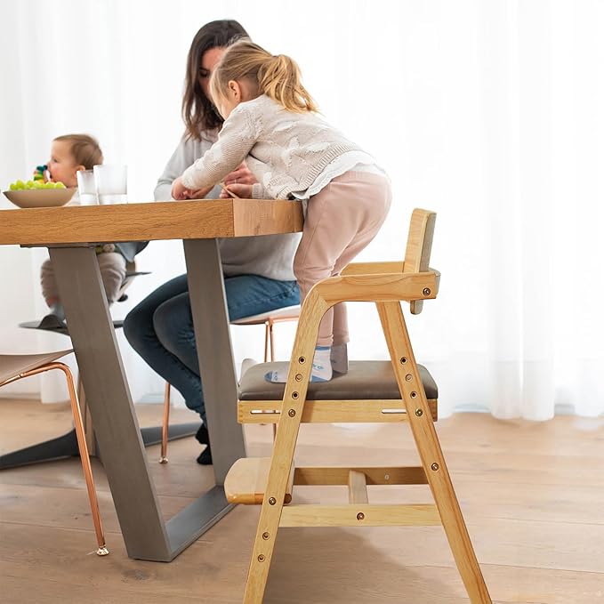 Solid Wood High Chair for Babies&Toddlers, Adjustable Baby Highchair with Steps for Dining, Teens Study Chair, Natural