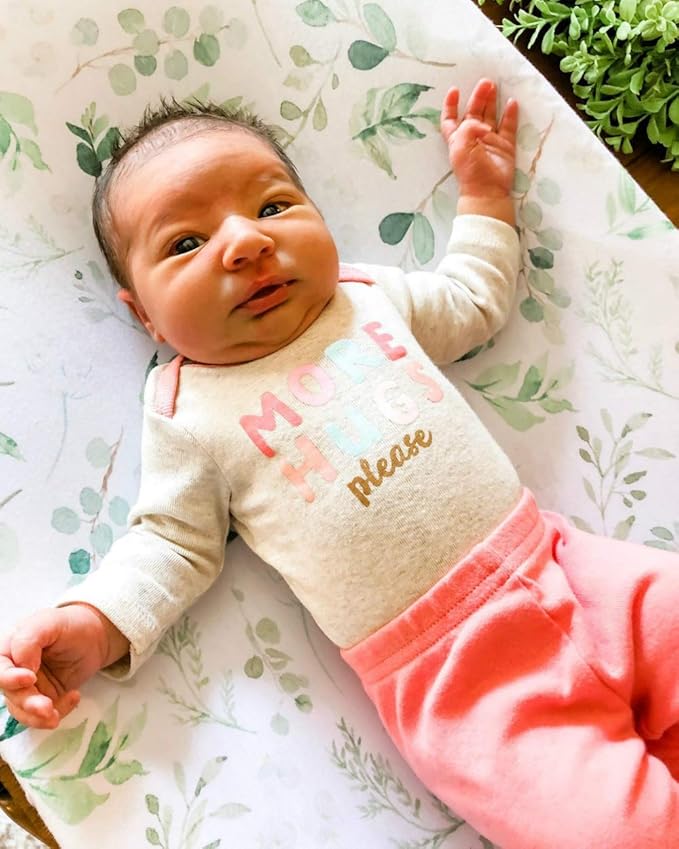 Diaper Changing Pad Cover, 2 Pack, Floral Changing Table Cover, Green Leaf Changing Pad Covers, Jersey Knit Changing Table Sheets, Gender Neutral Crib Bedding Covers for Baby Boy Girl