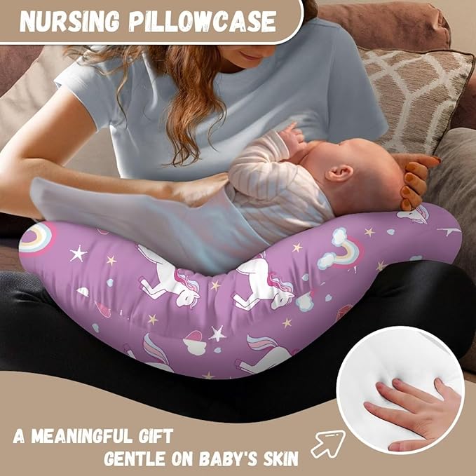 Nursing Pillow Cover, Fits The Original Support for Breastfeeding, Bottle Feeding, and Bonding Unicorn Rainbow Comfortable Slipcover for Baby Girl and Boy