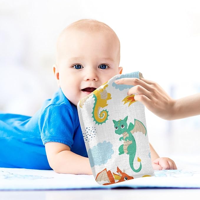 vvfelixl Baby Muslin Washcloths Flying Dragons Baby Burp Cloths Cotton Baby Face Towel for Newborn Infants Boys Girls Soft and Absorbent 11.8 X 11.8 in, 3 Pack