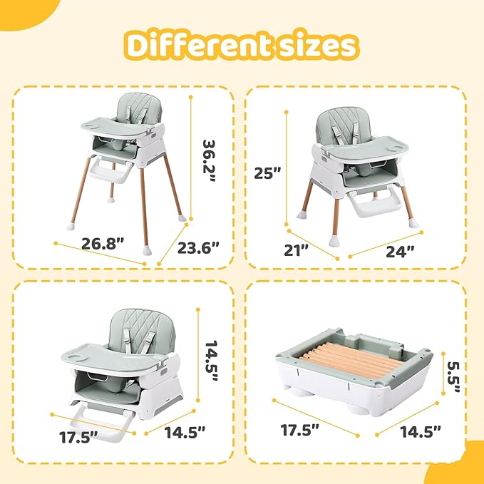 JOYMOR 5 in 1 High Chair for Babies and Toddlers, Convertible Baby Highchair, Booster & Toddler Chair, Lightweight, Foldable and Portable for Travel