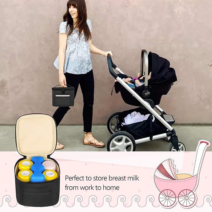 Teamoy Breastmilk Cooler Bag with Ice Pack, Baby Bottles Bag for up to 4 Large 5 Ounce Bottles Without Nipple, Perfect for Working Mom Mother, Black