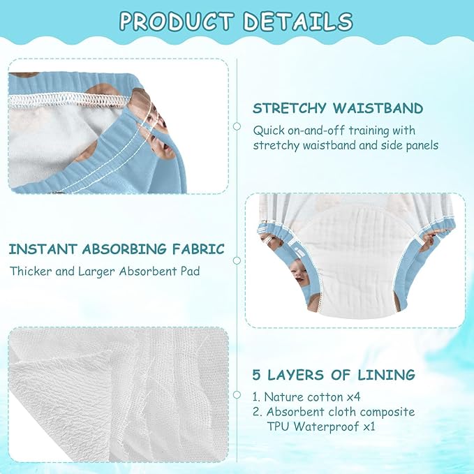 Joko Ivery 1 Light Blue Custom Potty Training Pants Soft Traning Potty Panty for Girls Toddlers Boys 4T 3Pcs