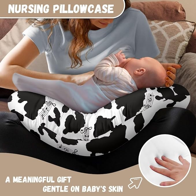 Nursing Pillow Cover with Hidden Zipper Cow Music Notes Soft for Moms/Baby Nursing Pillow Cover Stretchy Removable Cover for Breastfeeding Pillows