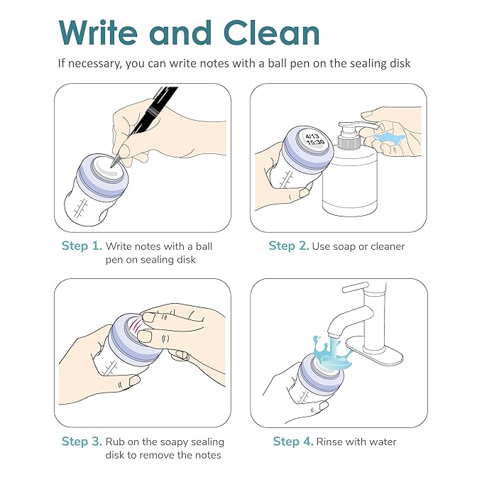 Maymom Screw Lids Aka Travel Caps with Rewritable Sealing Disc Compatible with Avent Bottle, Maymom Wide Mouth Bottles; Cap Replace Avent Natural Bottle Sealing Ring and Sealing Disc, 6pcs. (Blue)