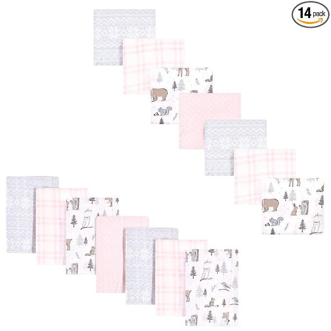 Hudson Baby Unisex Baby Cotton Flannel Burp Cloths and Receiving Blankets, 14-Piece, Winter Forest, One Size