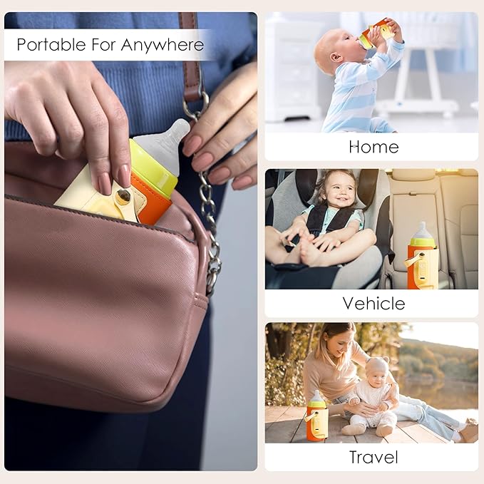 Portable Bottle Warmer, Baby Milk Warmer for All Bottles, Baby Milk Heat Keeper with Fast Charge Adapter, USB Warmer Bottle for Travel Car Home and Outing
