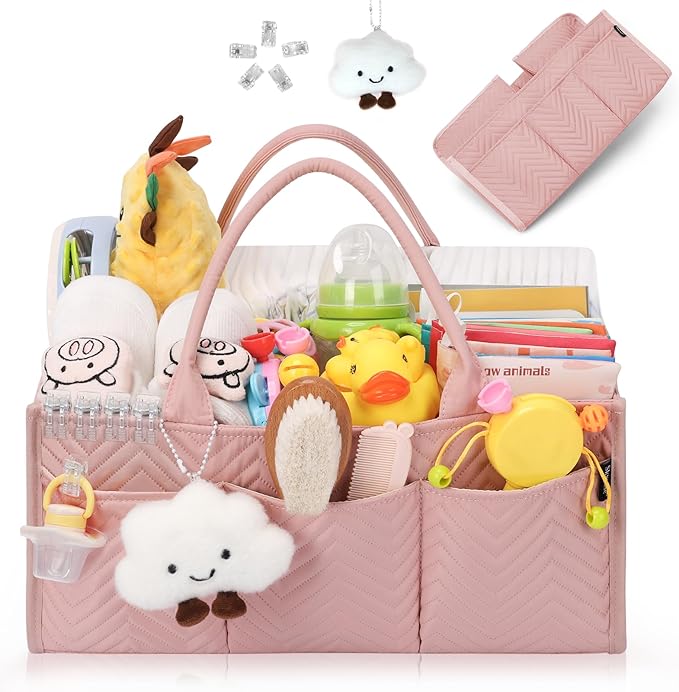 Skycase Large Diaper Caddy Organizer, Baby Organizers and Storage for Newborn Essentials Must Haves, Nursery Storage Basket for Baby Shower Gifts, Baby Registry Search for Boy or Girl - Pink