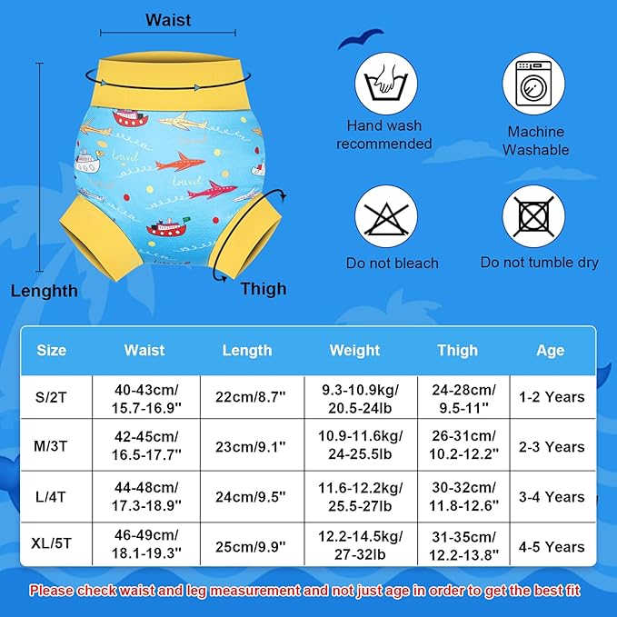MOEMOE BABY Reusable Swim Diapers, Quick-Dry Swimming Diaper for Boys and Girls, Ideal for Pool, Beach & Swim Lessons L/4T