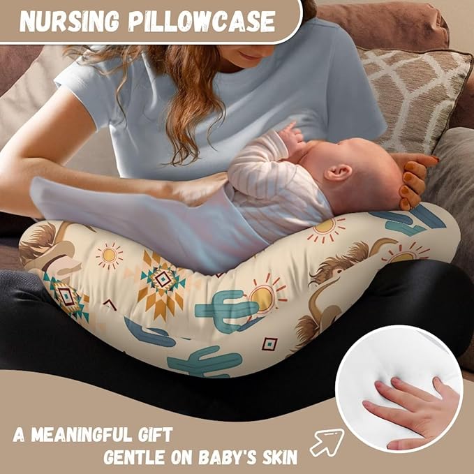 Jeiento Western Highland Cow Nursing Pillowcase Cover Soft Comfortable Breastfeeding Pillow Case for Newborn Zipper U-Shape Slipcovers for Baby Boys Girls