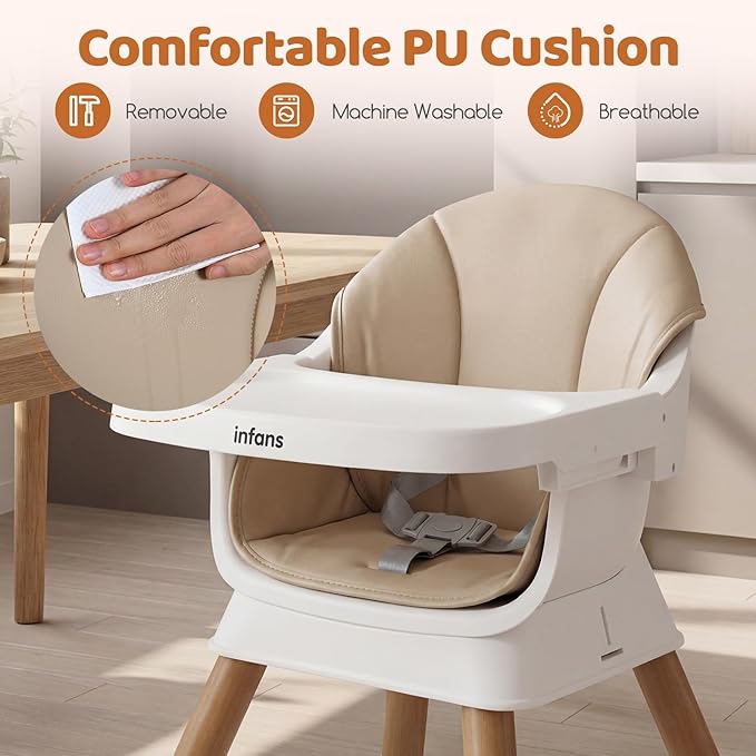 INFANS Baby High Chair, 9 in 1 Convertible Highchair for Babies and Toddlers, Building Block Table Dining Booster Seat Activity Desk Kids Stool with Adjustable Removable Tray (Beige)