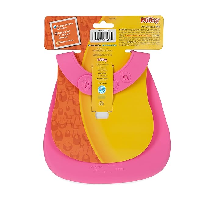 Nuby 3D Soft Silicone Baby Bib with Scoop - Silicone Bib for Toddlers and Babies 6+ Months - Pearl Necklace