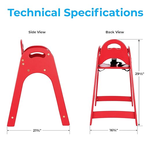 Koala Kare Designer High Chair – Modern, Durable & Sanitary High Chair for Restaurants, Stackable Space Saver, Easy-to-Clean Design, Red (Model KB105-03)