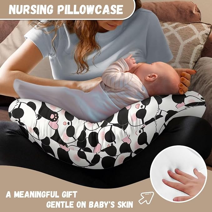 Jeiento Cartoon Nursing Pillow Cover Cute Panda Breastfeeding Pillow Covers Soft Comfortable Slipcovers for Newborn,Baby Boys Girls