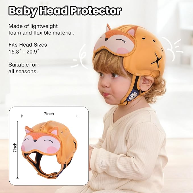 Mambobaby Baby Head Protector Helmet for Crawling and Walking, Breathable Soft Helmet, Ultra-Lightweight & Adjustable, Prevents Bumps Safety Helmet for Infants Toddlers 6-24 Months (Vivid Fox)