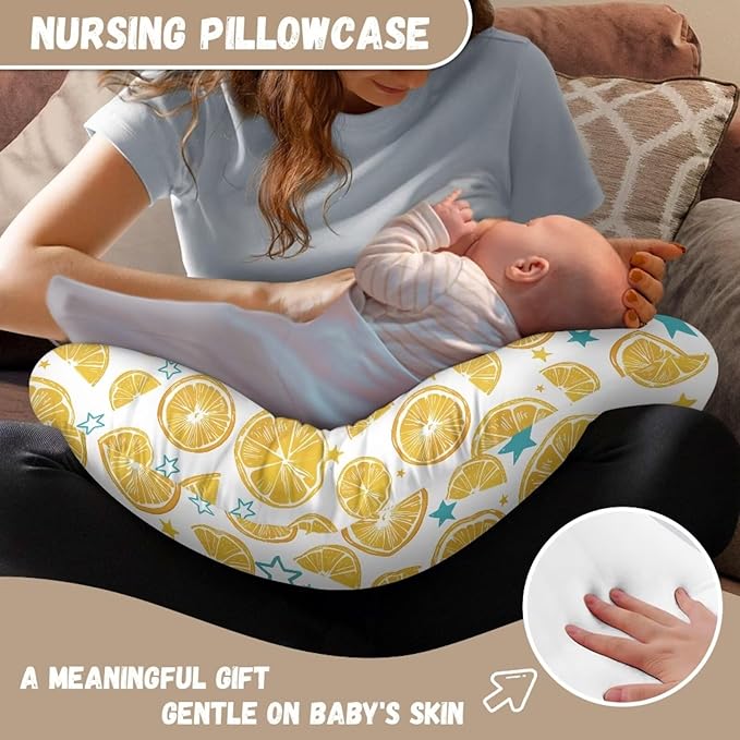 Lemon Star Breastfeeding Pillow Cover Nursing Cover for Newborn Girls Boys Super Soft and Comfortable Slipcover Gift, 2 Packs