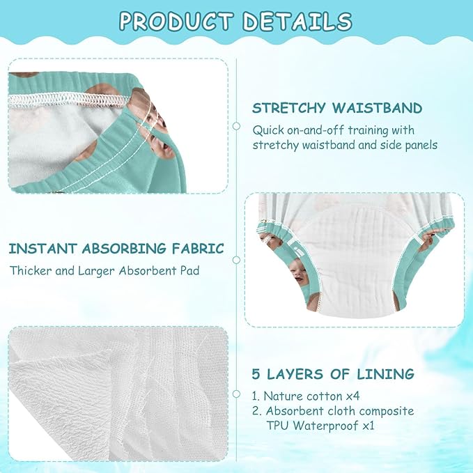 Joko Ivery 1 Teal Custom Potty Training Pants Unisex Traning Potty Panty for Girls Toddlers Boys 2T 3Pcs