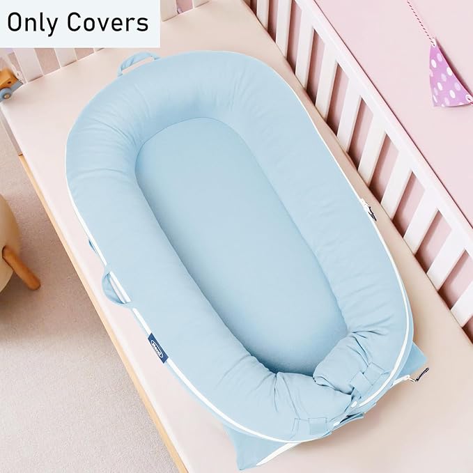 Organic Cotton Baby Spare Cover for Dock-a-tot Deluxe+ Docks | Hypoallergenic Newborn Nest Cover| (Cover Only) (Baby Blue)