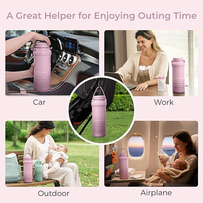 Momcozy 22oz Portable Breast Milk Cooler for Outdoor, Life Saver with 360ยฐ Total Cooling for 24 Hours, Larger Capacity Travel Breastmilk Chiller with 2pcs Baby Bottles for Breastmilk Storage