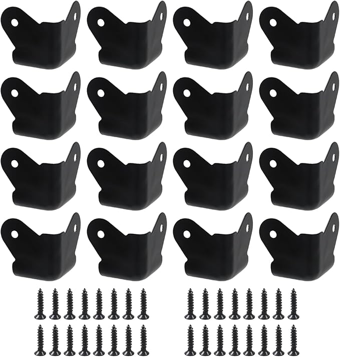 16 Pack Heavy Duty Metal Corner Protectors, Black Iron Edge Guards with Mounting Screws - Cabinet Corner Protectors for Furniture, Anti Dent Protection for Speaker Cases, Tables, Boxes